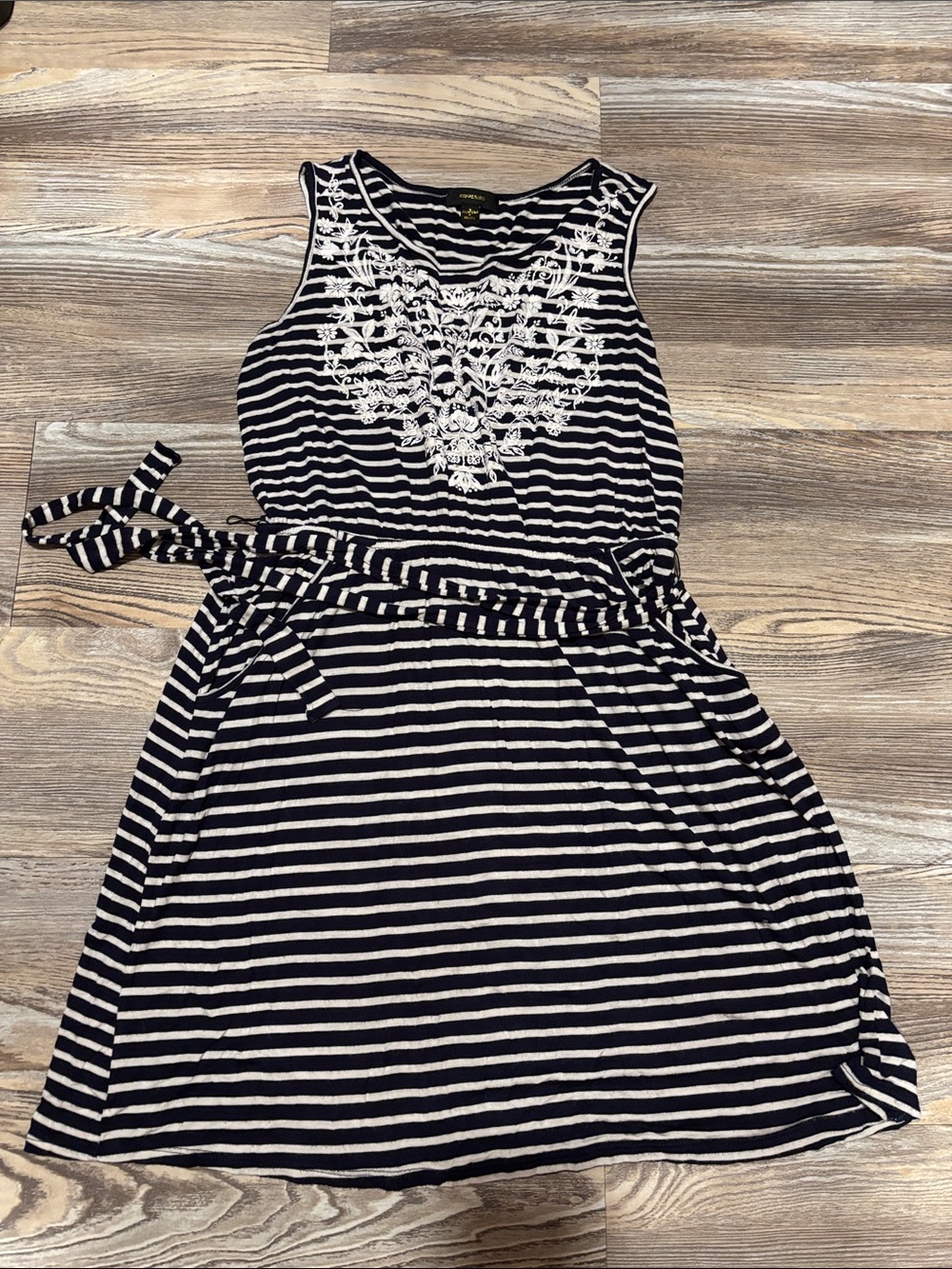 Espresso Navy and White Striped Sleeveless Mini Dress